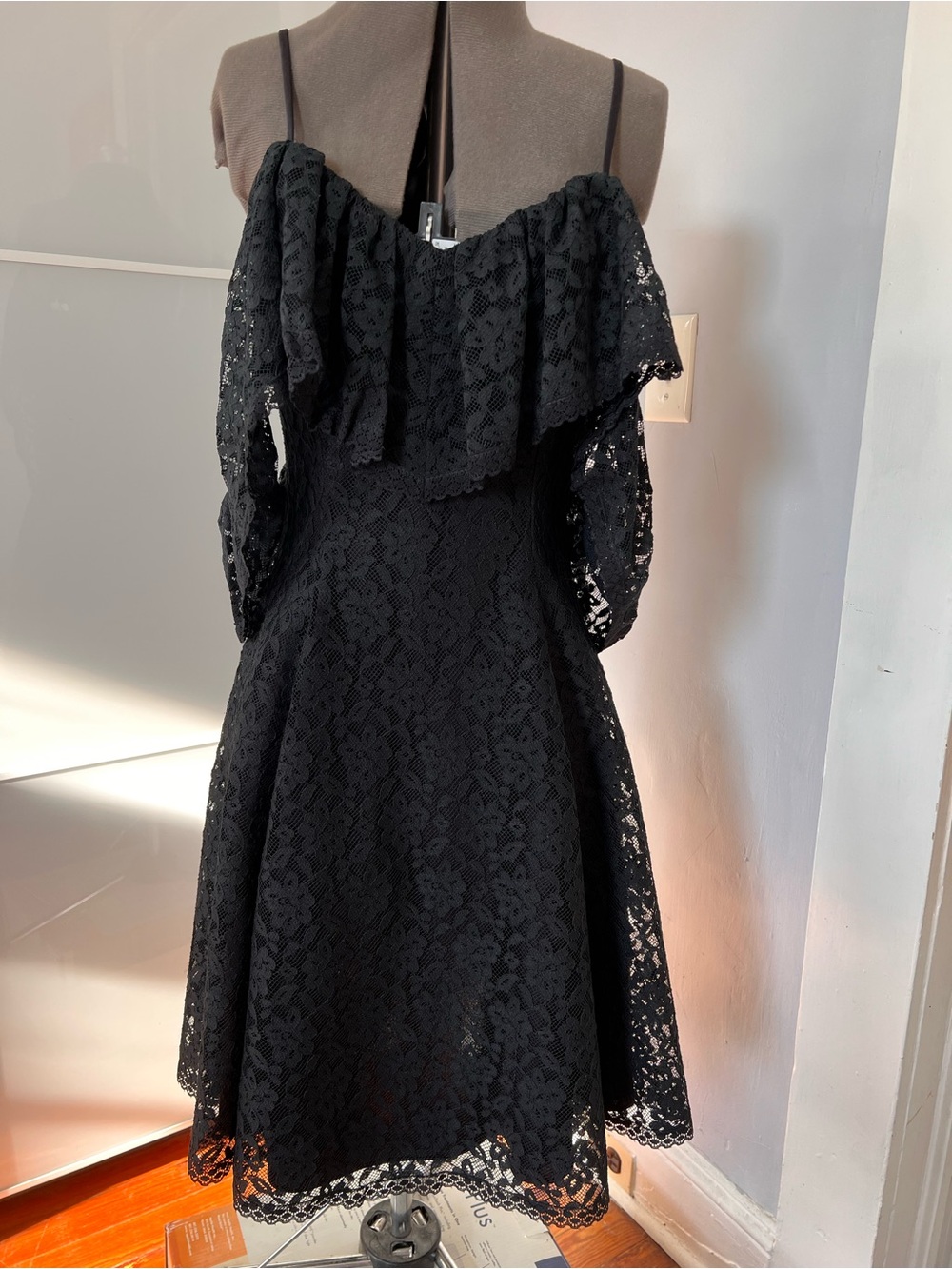 le chateau Black Lace Off-the-Shoulder fit-and-flare Cocktail Dress